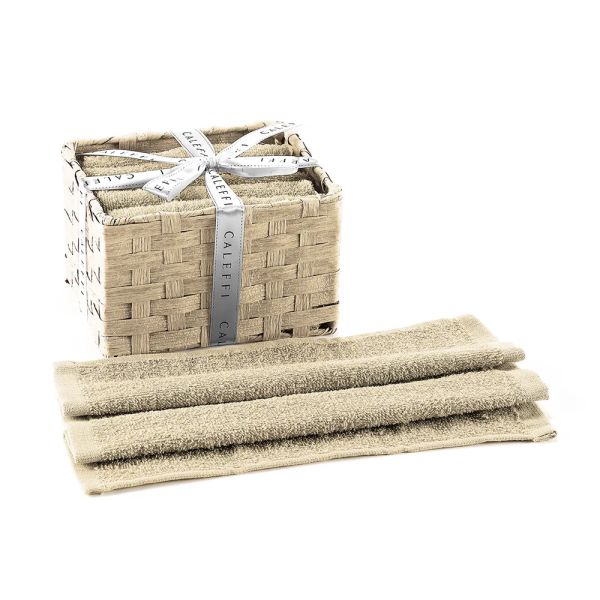 Cestino con 6 lavette in spugna - Basic - Naturale - Caleffi