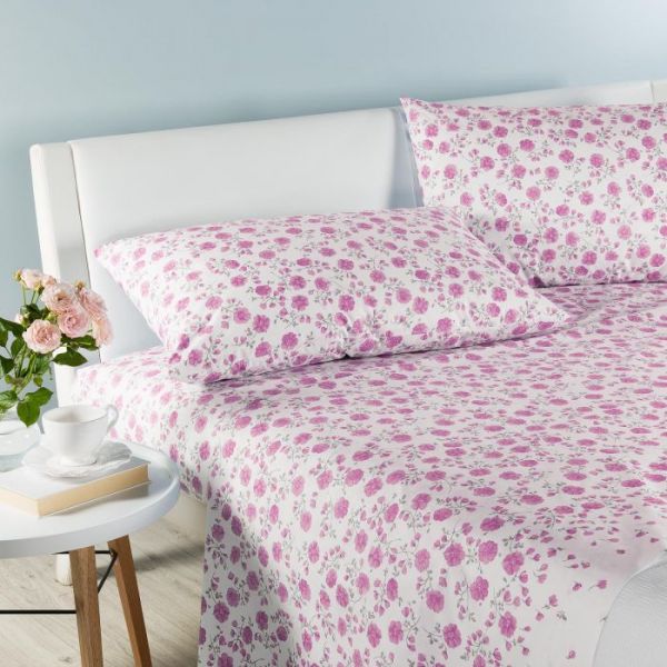 Lenzuola Matrimoniali – Completo letto  - 100% cotone Percalle - Florence - Rosa - Caleffi