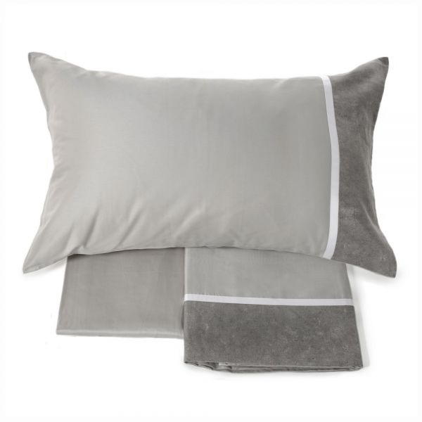 Lenzuola Matrimoniali 100% raso di puro cotone – Completo letto - Galuchat - Grigio – Fazzini