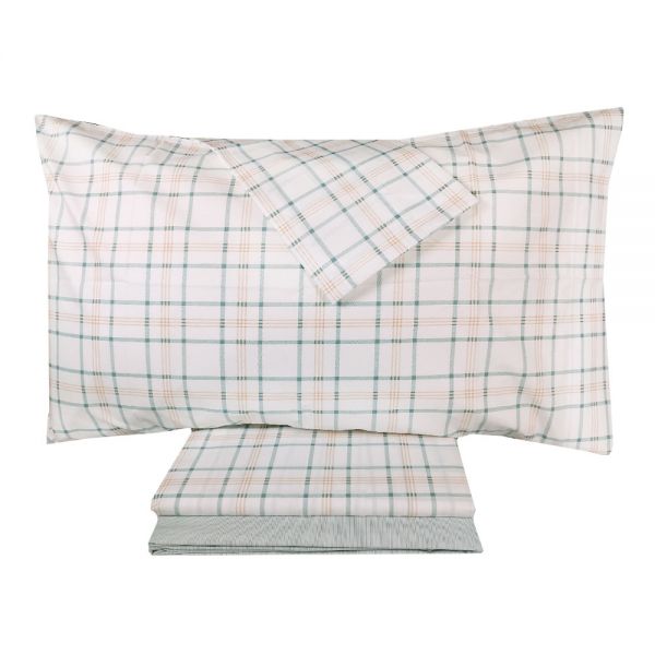 Lenzuola Matrimoniali 100% percalle di puro cotone – Completo letto - Otis - Eucalipto - Somma
