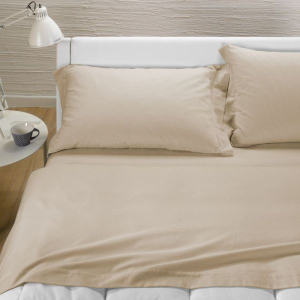 Lenzuola Matrimoniali Flanella Caleffi - Completo Letto – Tinta Unita Colore Sabbia