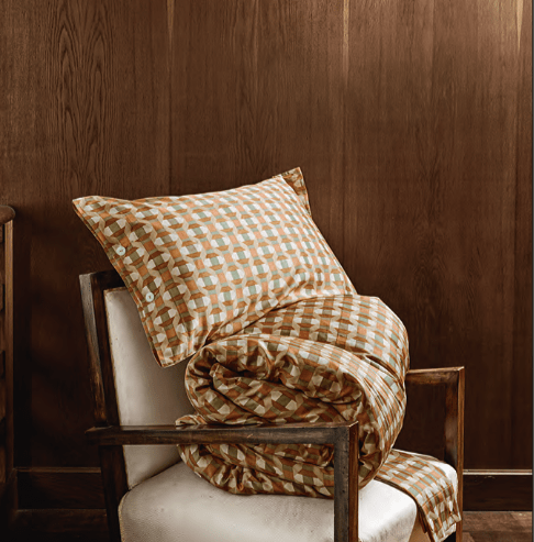 Lenzuola Una Piazza e Mezza - Completo  Letto – Twiggy- Corallo/Verde/Caramello - Fazzini