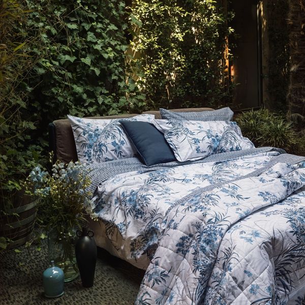 Lenzuola Matrimoniali in Raso di Puro Cotone  - Completo Letto  - Cricket - Blu - Fazzini