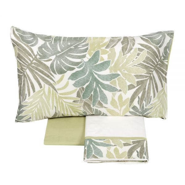 Lenzuola Matrimoniali in Raso di Puro Cotone  - Completo Letto  - Textures - Verde - Fazzini