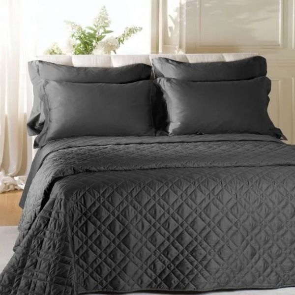 Copriletto Matrimoniale – Trapuntino  Quilt - Raso Antracite - Caleffi