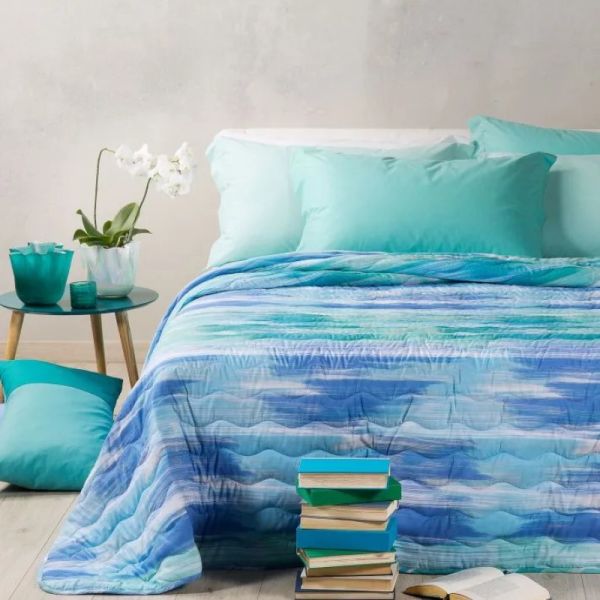 Copriletto Piazza e Mezza  – Trapuntino  Quilt – Laguna - Blu -  Caleffi