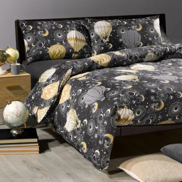 Copripiumino Una Piazza e Mezza - Mongolfiere - Antracite - Caleffi - Completo Letto