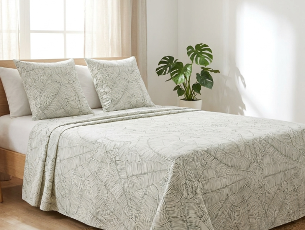 Cuscino Arredo Artigianale in Puro Cotone – per Divano, Poltrona o Letto – Foglie Verde - 50x50