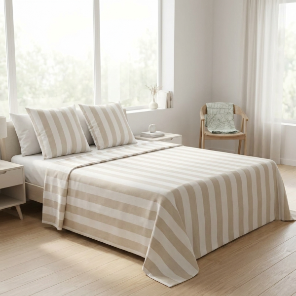 Cuscino Arredo Artigianale in Puro Cotone – per Divano, Poltrona o Letto – Riga Beige- 50x50