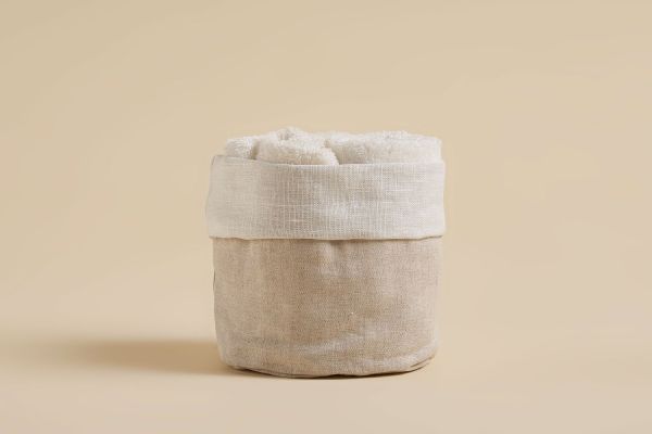 Lavette in spugna per Bagno + Cestino misto lino - assortimento colori - Perla - Biancoperla