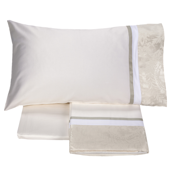 Lenzuola Matrimoniali - Fazzini Atelier - in Raso di Puro Cotone - Completo Letto - Cordusio - Avorio