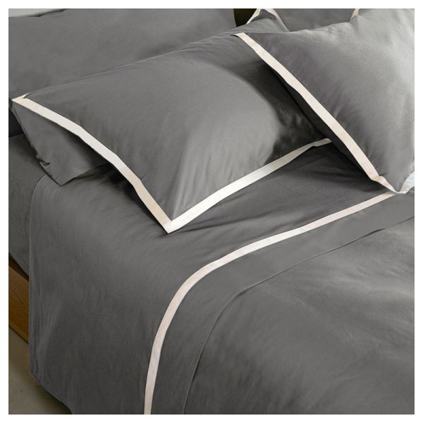 Lenzuola Matrimoniali - Fazzini –  Hellen - Grigio Medio Bianco Seta - Completo letto