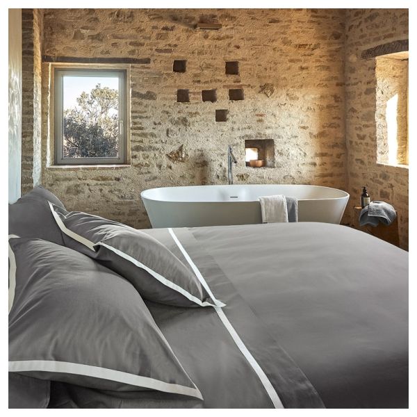 Lenzuola Matrimoniali - Fazzini –  Hellen - Grigio Medio Bianco Seta - Completo letto