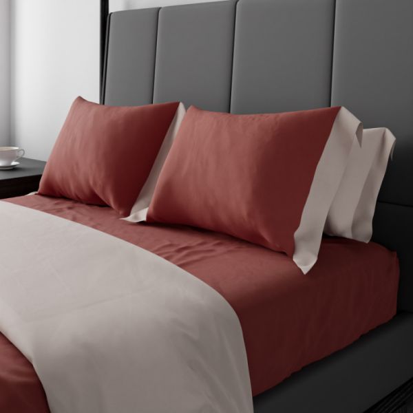 Lenzuola Matrimoniali in Caldo Cotone – Completo letto - Terracotta Bicolor - Cogal