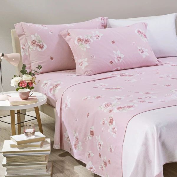 Lenzuola Matrimoniali in Flanella Caleffi – Completo letto - Floral Style Panna