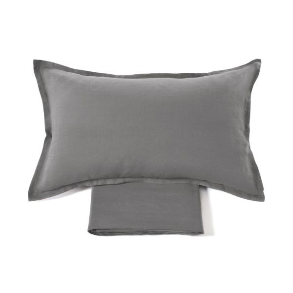 Lenzuola Matrimoniali Parure Fazzini -100% lino - Soffio - Piombo Scuro