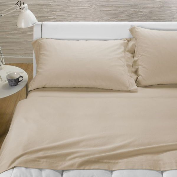 Lenzuola Una Piazza e Mezza Flanella Caleffi - Completo  Letto – Tinta Unita - Sabbia