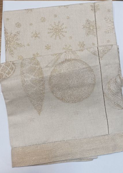 Runner Natalizio 48x140 - Misto Lino - Pendenti Oro- MTP