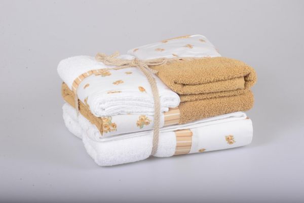Asciugamani Bagno con balza in cotone - Set 1+1 - Certaldo - Bronzo - Biancoperla