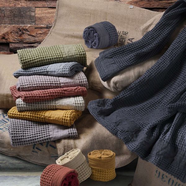 Asciugamani Nido D’ape con bordo in Lino – Set 1+1 Viso e Ospite - Jaspy – Biancoperla – Disponibile in Varianti di colore