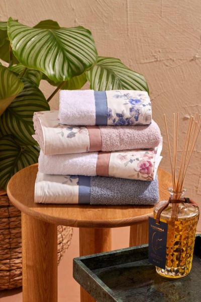 Set Asciugamani 4 pezzi  Set 2+2 viso ed ospite - Bouquet - Biancoperla - assortimento colori