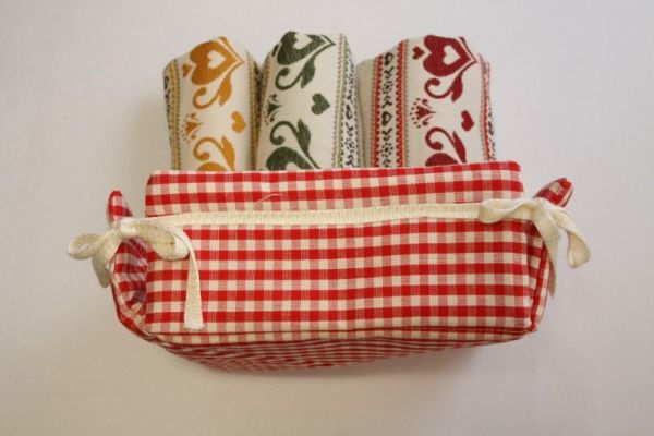 Set Cestino Pane + 3 Asciugapiatti Misto Lino Jaquard 