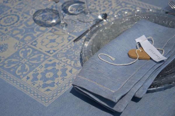 Tovaglia in Misto Lino - 8 posti - Maiolica 65582 Azzurro - MTP