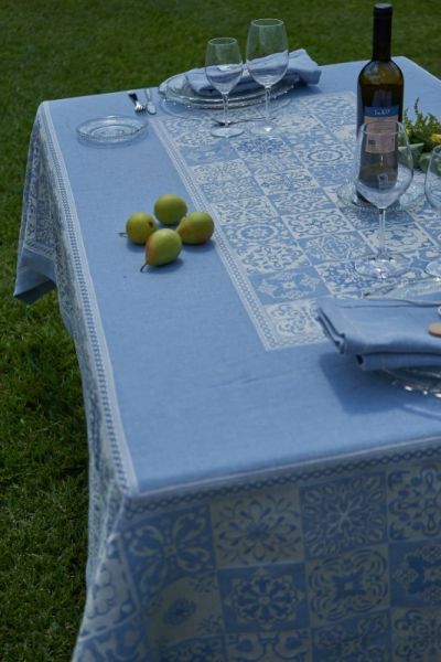 Tovaglia in Misto Lino - 8 posti - Maiolica 65582 Blu Argento - MTP