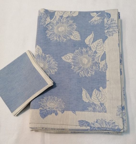 Tovaglia Misto Lino - 1214 posti 200x300 cm con 14 Tov.li - Girasoli Blu 