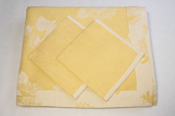 Tovaglia Misto Lino - 12 posti 170x280 cm con 12 Tovaglioli - Girasoli Giallo