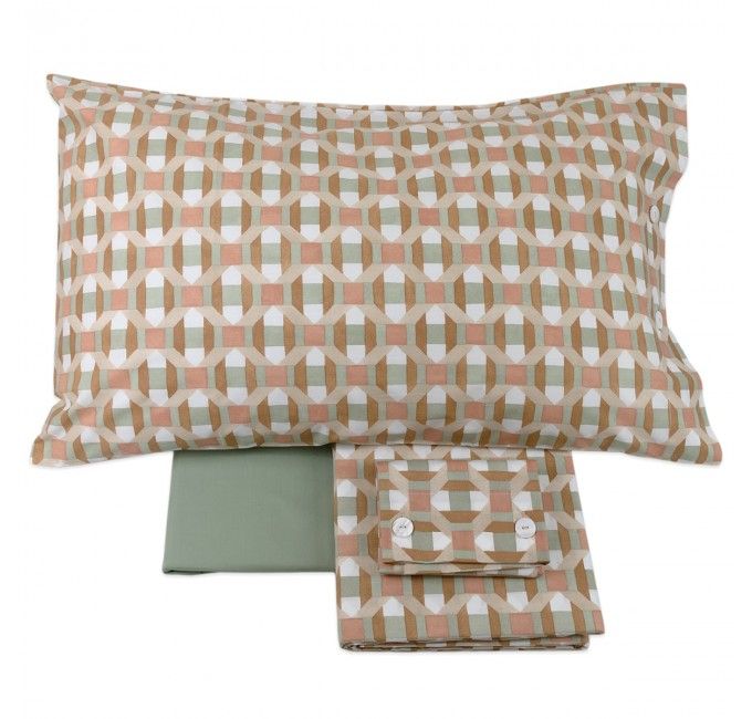 Completo Lenzuola Una Piazza E Mezza 100% Cotone - 58 Fili - Fantasia CAPRICCIO Cenere