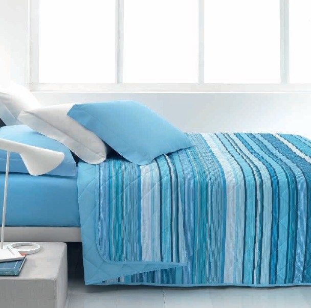 Copriletto Trapuntato Gabel Chromo - Singolo In Puro Cotone, Doppia Faccia, Made In Italy, Blu