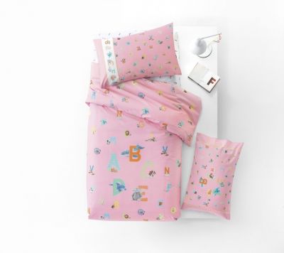 Completo Copripiumino Lettino a Cancello - Alfabeto - Rosa - Trudy Somma