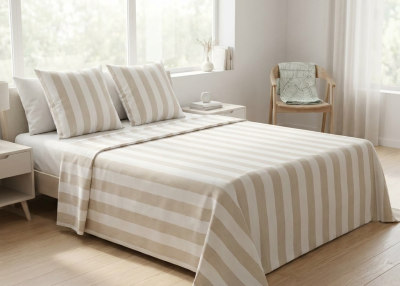 Copriletto Matrimoniale - Leggero Artigianale in puro cotone - Riga - Beige