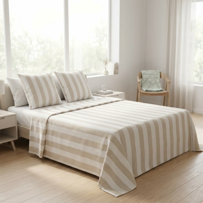 Cuscino Arredo Artigianale in Puro Cotone – per Divano, Poltrona o Letto – Riga Beige- 50x50