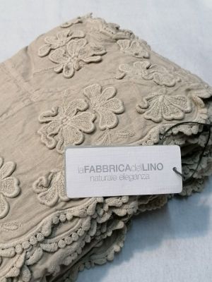Tovaglia in Lino con Ricamo LFDL - 12 Posti - Petali - Corda