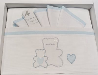 Lenzuola Culla – Completo Letto - Ricamo Orsetto Celeste - Handy & Helen