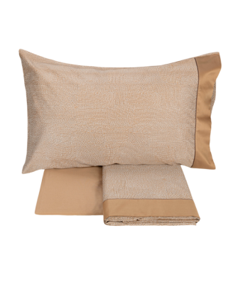 Lenzuola Matrimoniali in Raso di Puro Cotone  - Completo Letto  - Sashiko - Tortora - Fazzini