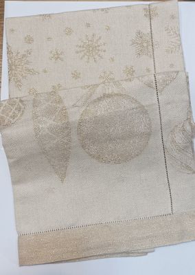Runner Natalizio 48x140 - Misto Lino - Pendenti Oro- MTP