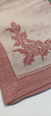 Tovaglietta Natalizia 105x105 - Misto Lino - Agrifoglio Rosso- MTP